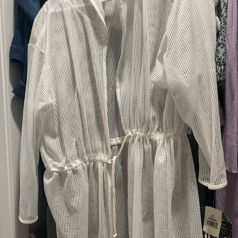 Ladies white cove up with hood . Size medium